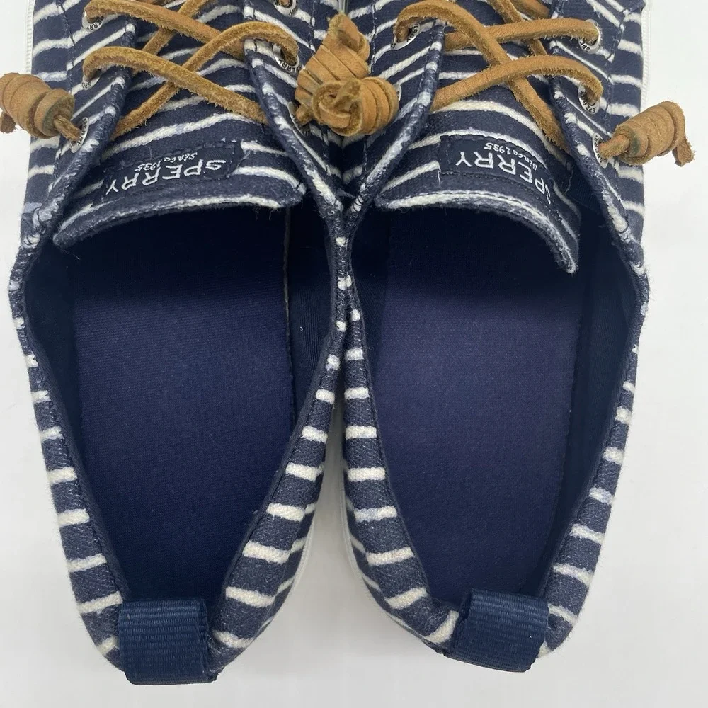 Sperry Womens 10 Shoes Top Sider Boat Sneaker White & Navy Stripe Beach Nautical